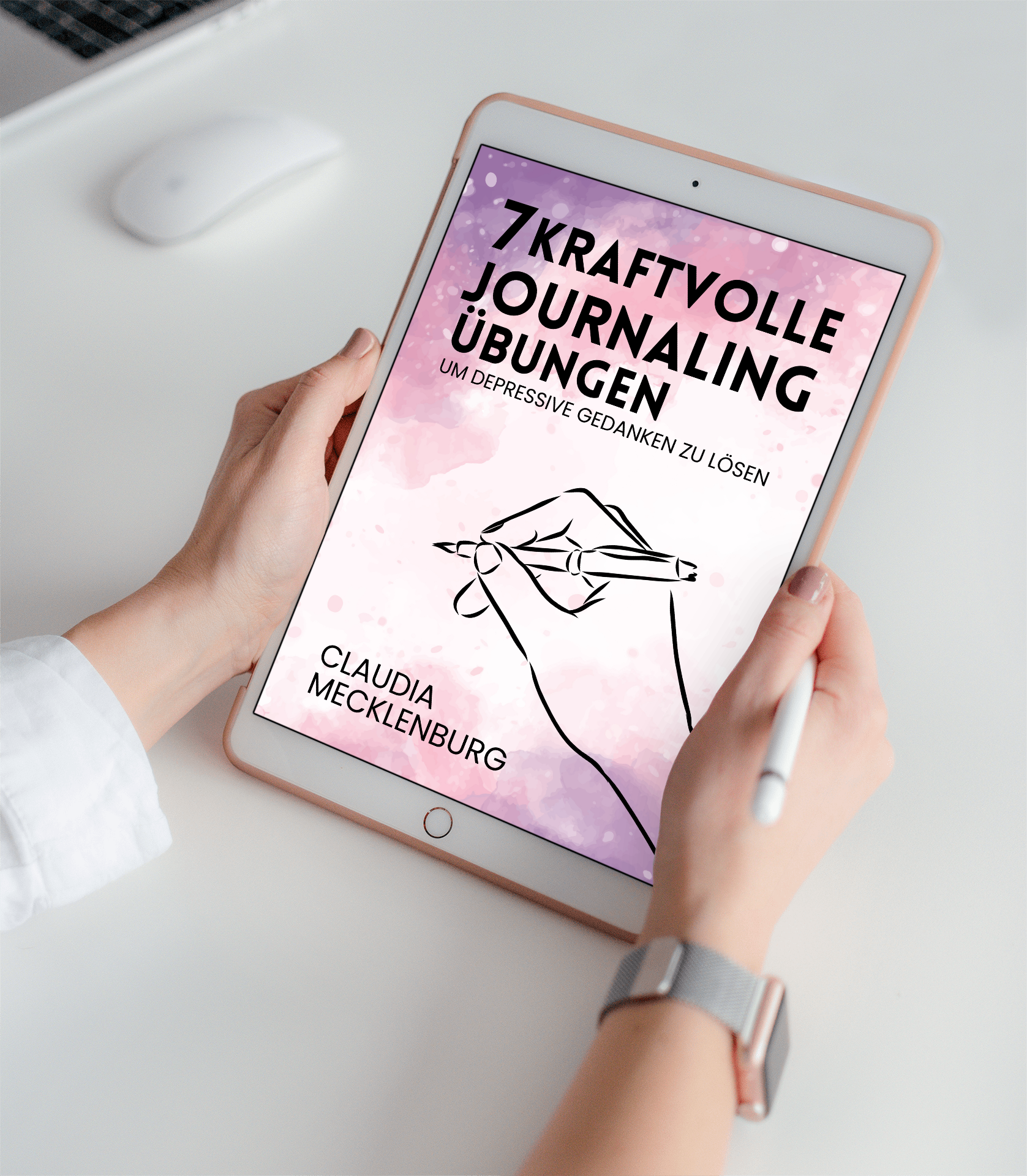 Buchcover Freebie "7 kraftvolle Journaling Übungen um depressive Gedanken zu lösen"